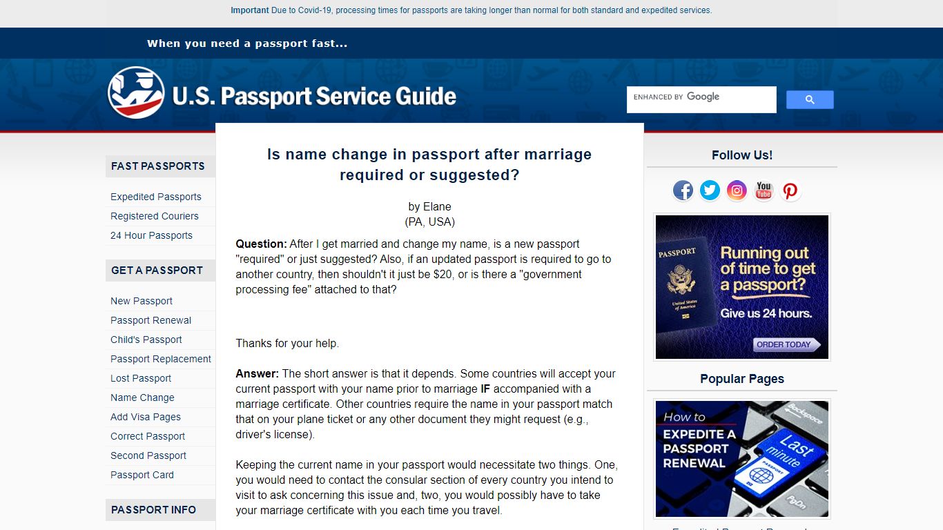 Is name change in passport after marriage required or suggested?
