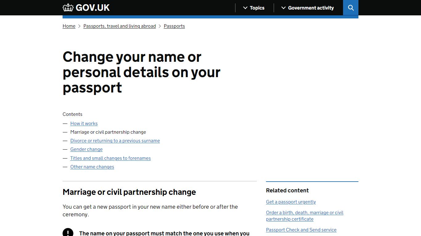 Change your name or personal details on your passport: Marriage or ...