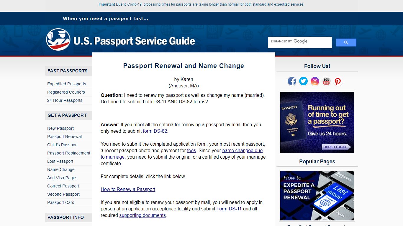 Passport Renewal with Name Change - U.S. Passport Service Guide